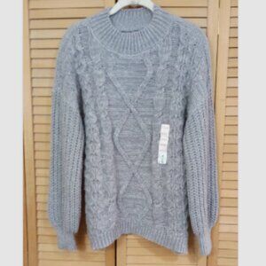 SO Junior's Gray Cable Knit Sweater M